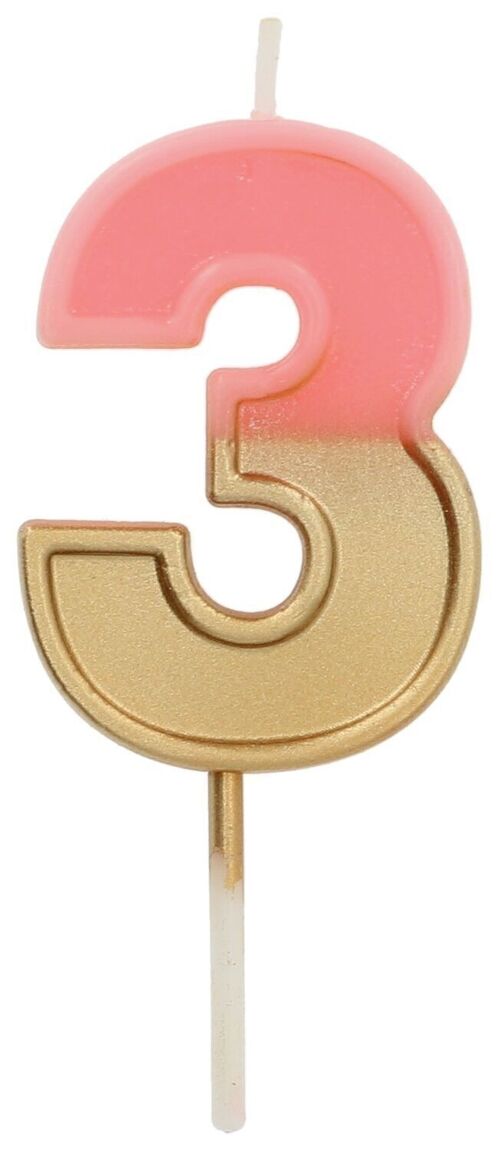 Candle Retro Number 3 Pink - 5 cm