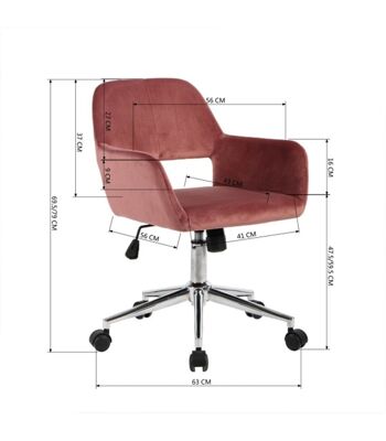 Chaise de bureau en velours ajustable - Rose 4