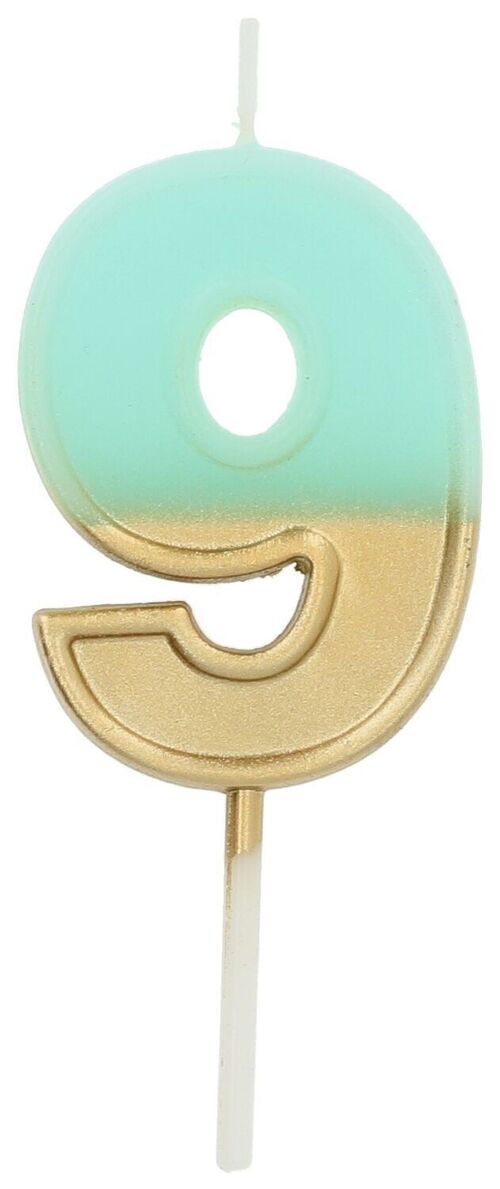 Candle Retro Number 9 Light Blue
