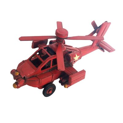 Modèle en étain d'hélicoptère rouge en métal rétro