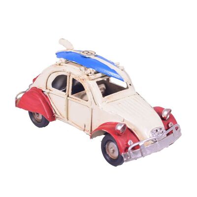 Retro Turquoise Miniature Tin Car with Surfboard