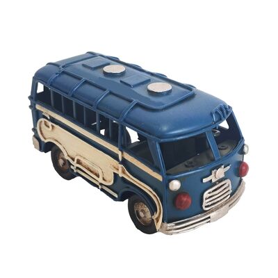 Mini furgoneta de autobús de hojalata azul en miniatura