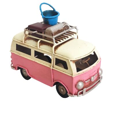Mini mini autobus in latta rosa in miniatura