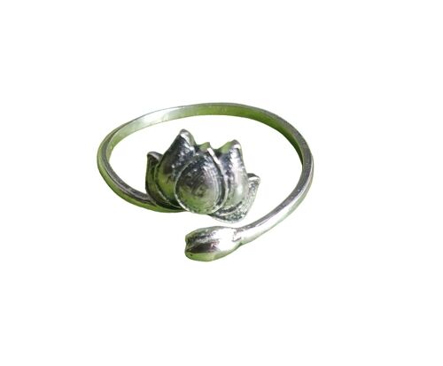 Lotus Pattern Solid 925 Sterling Silver Adjustable Ring