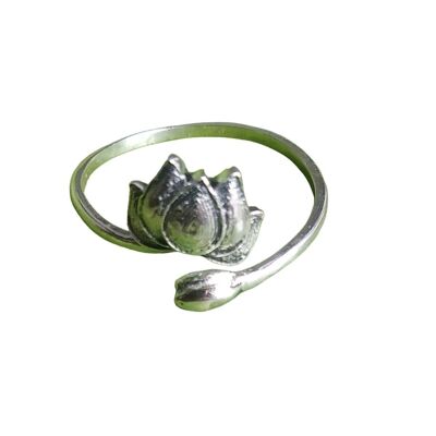 Anello regolabile in argento sterling 925 massiccio con motivo loto