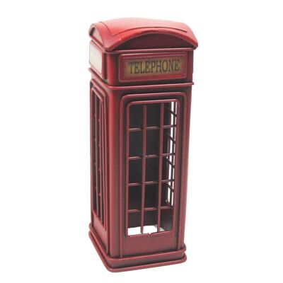 Cabina telefónica roja modelo retro de hojalata de metal