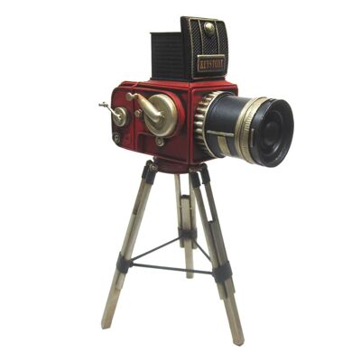 Modelo de hojalata en miniatura de cámara con trípode de metal retro