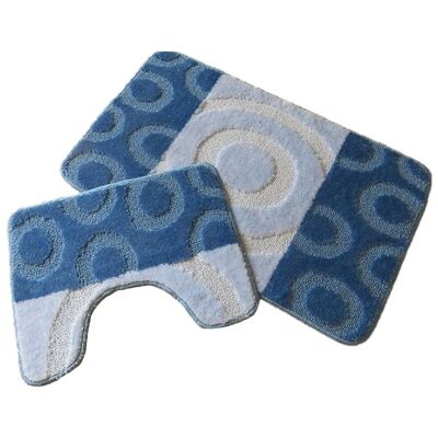 Blue bathroom and toilet mat set