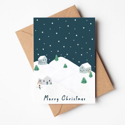 Cartolina di Natale in montagna innevata