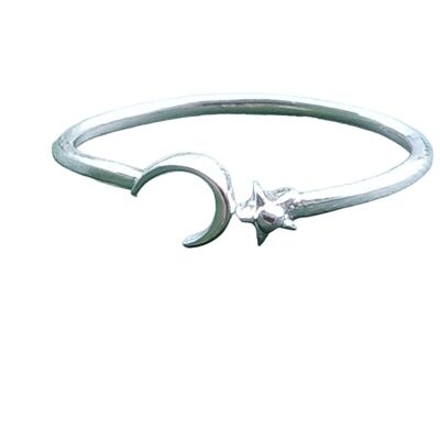 Verstellbarer Ring aus 925er-Sterlingsilber mit Halbmond und Stern