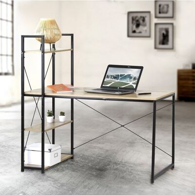 Desk L120cm with 4 industrial style shelves