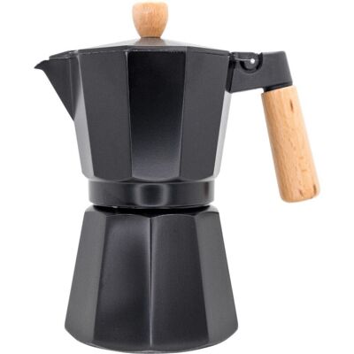 Italienische Induktionskaffeemaschine für 6 Tassen, schwarzes Holzdesign