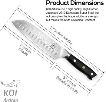 Couteau Santoku KOI ARTISAN Chefs - Couteaux japonais Damas 7 pouces VG10 Super Steel 2