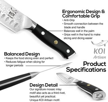 Couteau Santoku KOI ARTISAN Chefs - Couteaux japonais Damas 7 pouces VG10 Super Steel 3