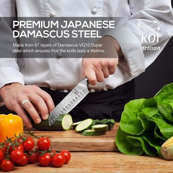 Couteau Santoku KOI ARTISAN Chefs - Couteaux japonais Damas 7 pouces VG10 Super Steel 6