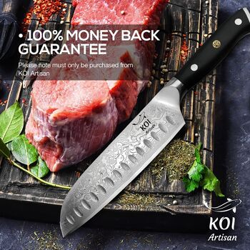 Couteau Santoku KOI ARTISAN Chefs - Couteaux japonais Damas 7 pouces VG10 Super Steel 8