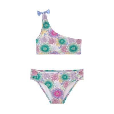 HAUT DE BIKINI FILLE À FLEURS COLORÉES ASYMÉTRIQUES