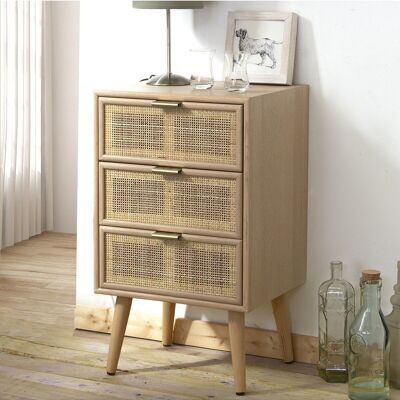 Chest of 3 drawers front natural rattan cane