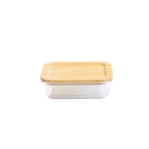 Plat/boîte rectangulaire verre/bambou  - 650 ml