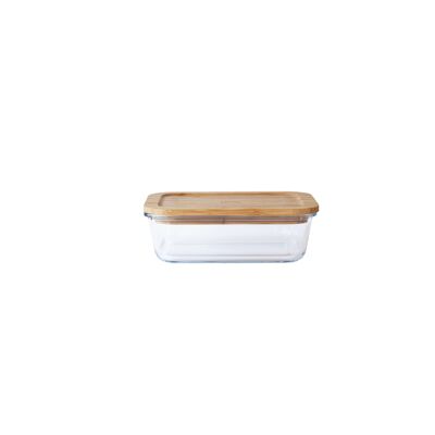 Rectangular glass/bamboo dish/box - 1 L