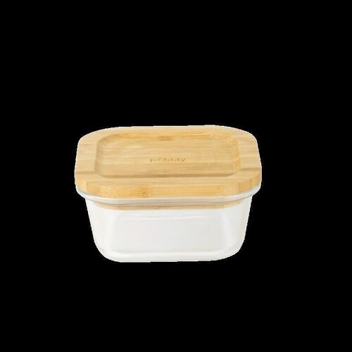 Plat/boîte carrée verre/bambou - 520 ml