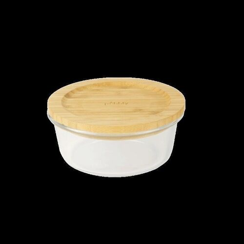 Plat/boîte ronde verre/bambou - 620 ml
