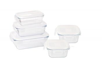 Set d'installation de 5 plats/boîtes verre/pp - 3 rectangulaires 400/650/1000 ml + 2 carrées 320/520 ml 1