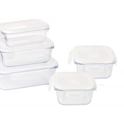 Set d'installation de 5 plats/boîtes verre/pp - 3 rectangulaires 400/650/1000 ml + 2 carrées 320/520 ml