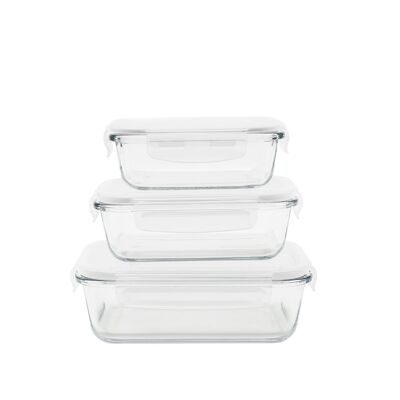 Set de 3 plats/boîtes rectangulaires verre/pp - 400-650-1000 ml