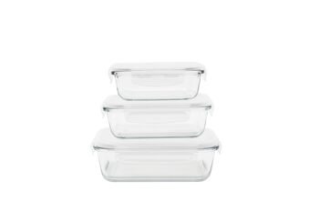 Set de 3 plats/boîtes rectangulaires verre/pp - 400-650-1000 ml 1