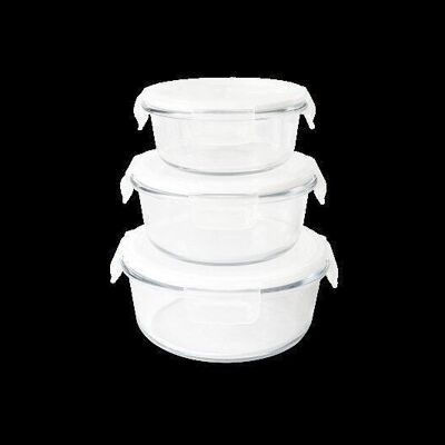 Set de 3 plats/boîtes rondes verre/pp - 400-620-950 ml