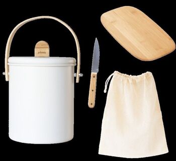 Set zéro déchet (seau à compost Ø 18 x 25 cm, 4,5 litres + planche à découper 23x15 cm + couteau d'office + sac à légumes) 5