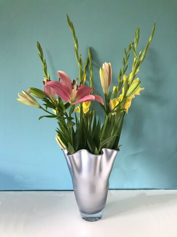 Vase en verre avec bulles ondulées, couleur argent, vase de table métallique 1