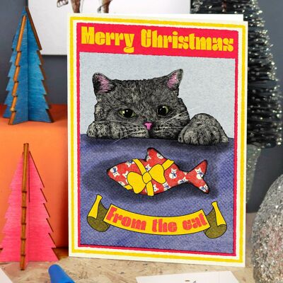 Joyeux Noël de la carte de Noël du chat | Carte pour propriétaire de chat
