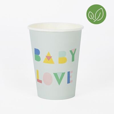 8 vasos de papel: baby shower menta