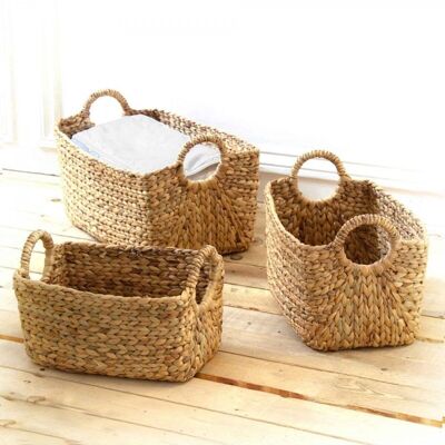 Set of 3 baskets in water hyacinth with handles
