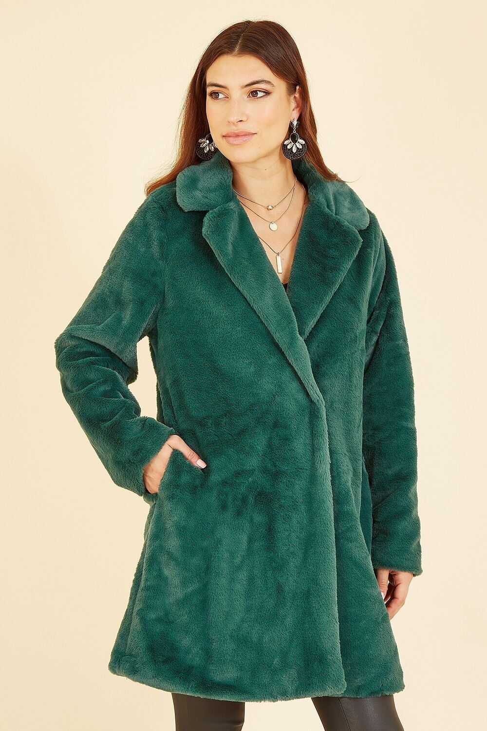 Achat Manteau en fausse fourrure vert Yumi en gros