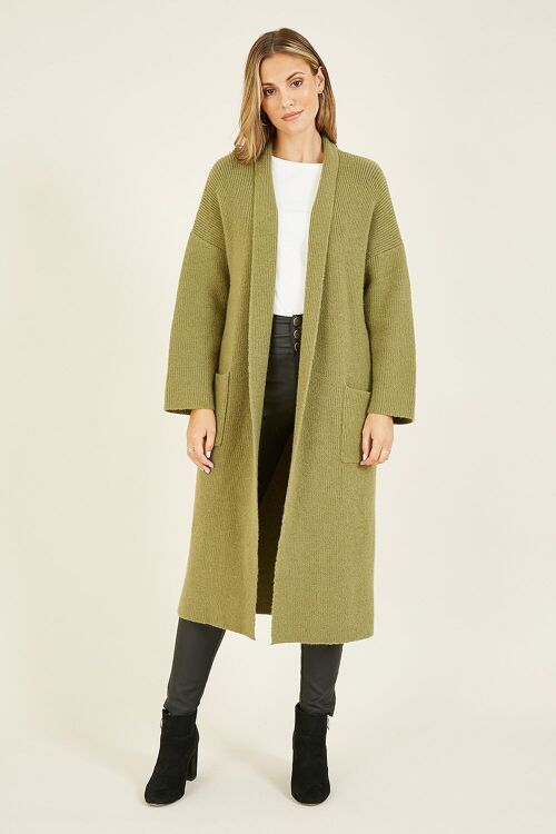 Yumi Green Knitted Maxi Cardigan With Pockets