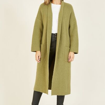 Yumi Green Knitted Maxi Cardigan With Pockets