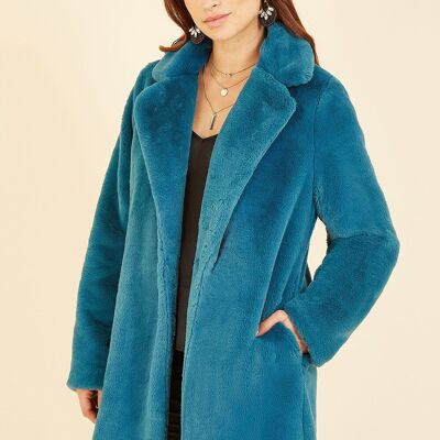 Yumi Teal Faux Fur Coat