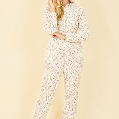 Yumi Pink Leopard Print Fleece Onesie With Pockets