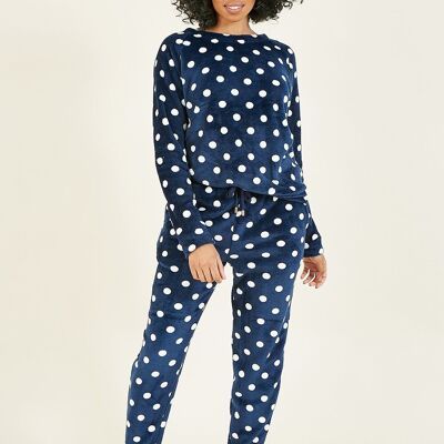 Pyjama en polaire super doux Yumi à pois bleu marine