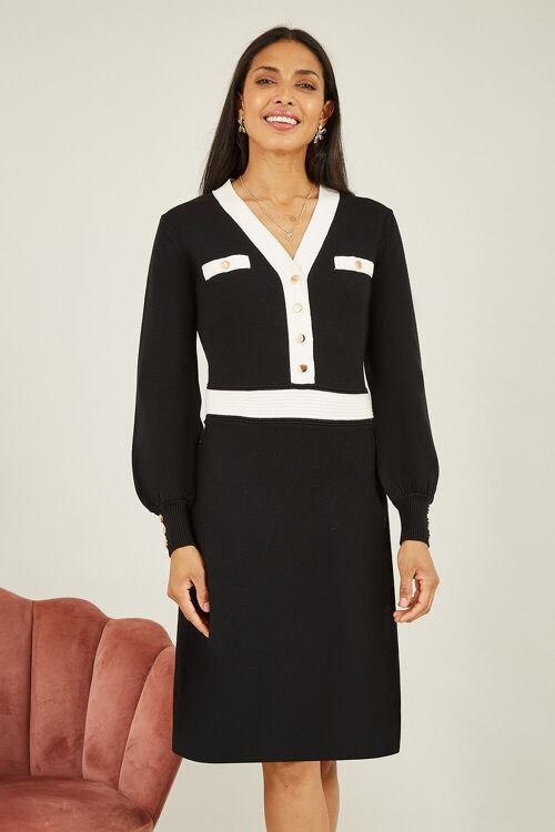 Yumi Black Knitted Shirt Dress With Contrast Detail