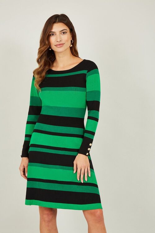Yumi Green Striped Knitted Skater Dress
