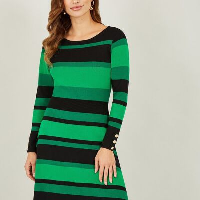 Yumi Green Striped Knitted Skater Dress