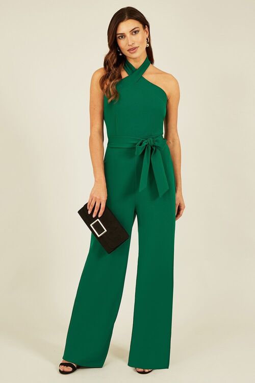 Mela Green Cross Over Halter Neck Jumpsuit