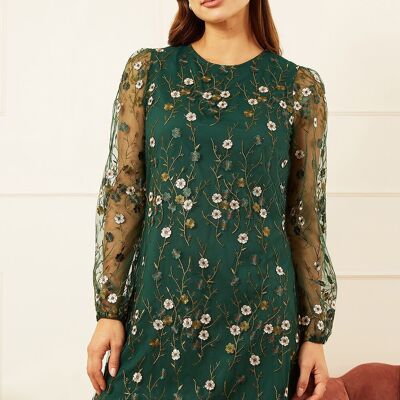 Yumi Green Embroidered Floral Tunic Dress
