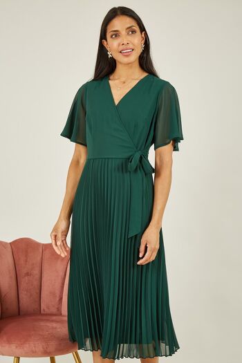 Robe midi portefeuille plissée verte Yumi 8