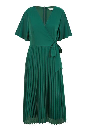 Robe midi portefeuille plissée verte Yumi 11