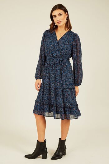 Robe midi portefeuille Mela bleue à imprimé animal 8